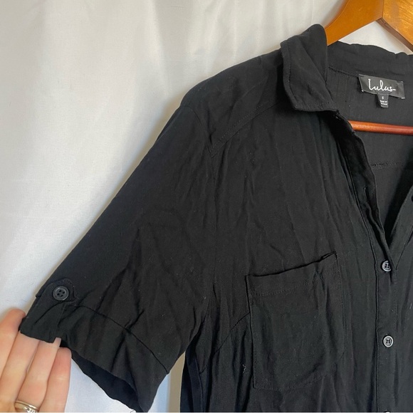 LULUS Women’s Black Button Down Mini Dress Short Sleeve Collar Size Small - Picture 3 of 8